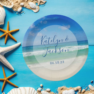 Assiettes En Carton Vagues tropicales Océan Photographie Plage Mariage