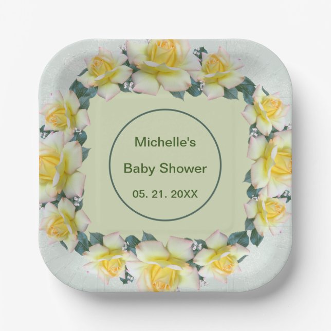 Assiettes En Carton Vaisselle à fleurs vertes jaunes (Recto)