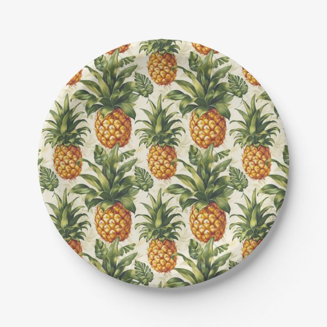 Assiettes En Carton Vaisselle de table Tropical Pineappy Paper Plates (Devant)