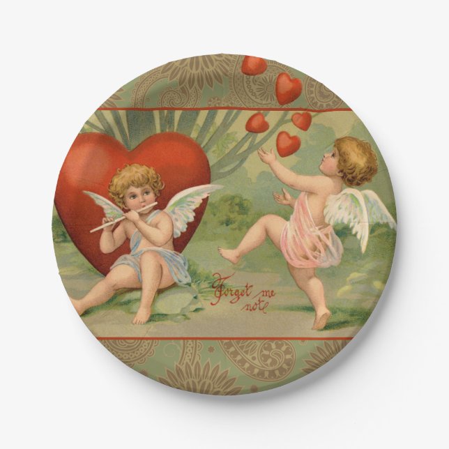 Assiettes En Carton Valentine Cupids Love Antique Vintage (Devant)