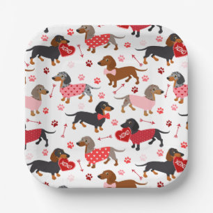 Assiettes En Carton Valentine Dachshund