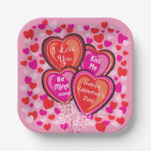 Valentine Heart Balloons Plaques de Carré papier