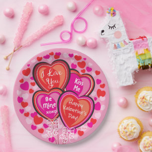 Assiettes En Carton Valentine Heart Balloons rond Papier Plaques