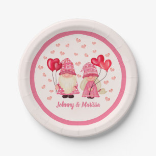 Assiettes En Carton Valentine rose Gnome Coeurs rouges Couple Noms