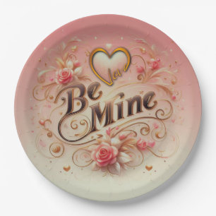 Assiettes En Carton Valentine's Day Be Mine Design with Heart, Citatio