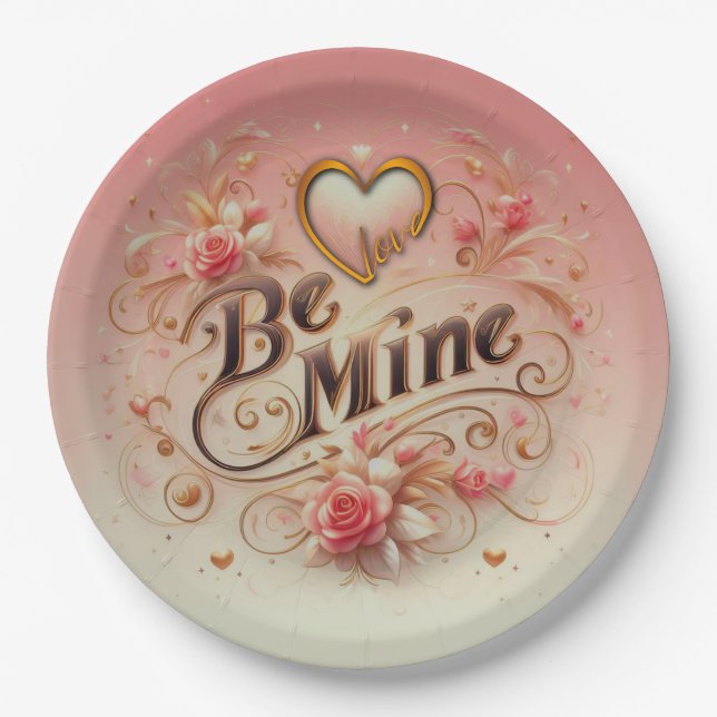 Assiettes En Carton Valentine's Day Be Mine Design with Heart, Citatio (Devant)