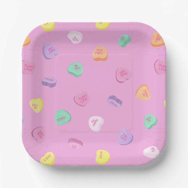 Assiettes En Carton Valentines Day Candy Hearts Motif (Recto)