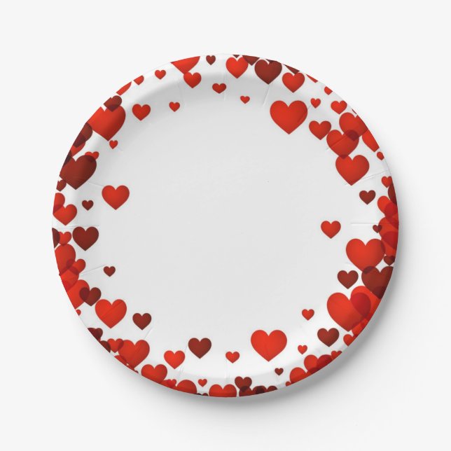 Assiettes En Carton Valentines Flottant Coeurs Rouges Plaque Rimmed (Devant)