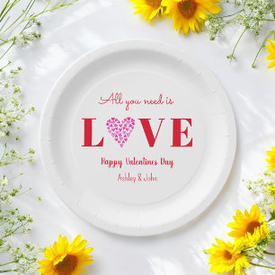 Assiettes En Carton Valentines Love Script Rouge Blanc