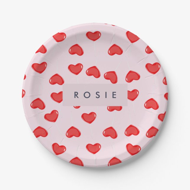 Assiettes En Carton Valentines personnalisées de Lolipop Coeur Monogra (Devant)