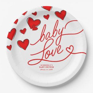 Assiettes En Carton Valentine's Red Hearts Baby Love Baby shower