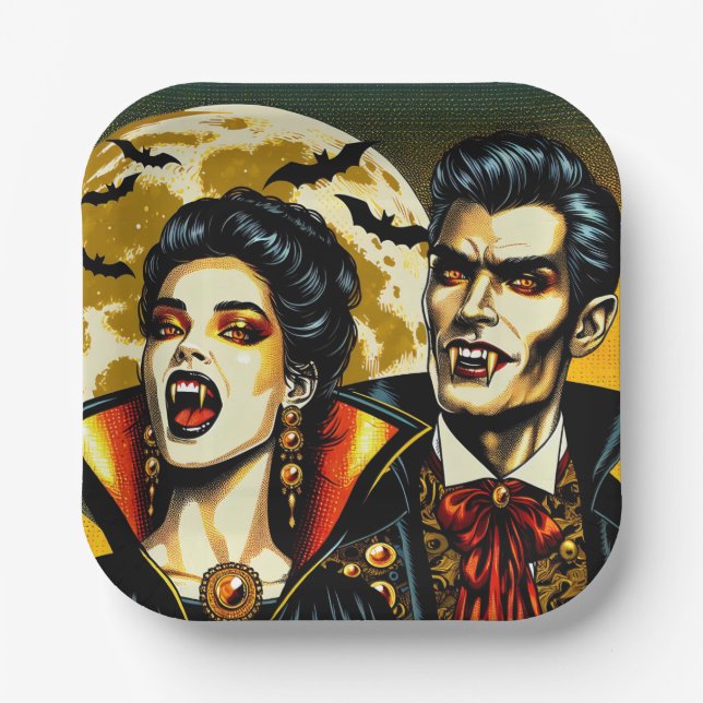 Assiettes En Carton Vampires et Bats Halloween Party (Recto)