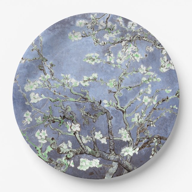 Assiettes En Carton Van Gogh Almond Blossoms en acier bleu (Devant)