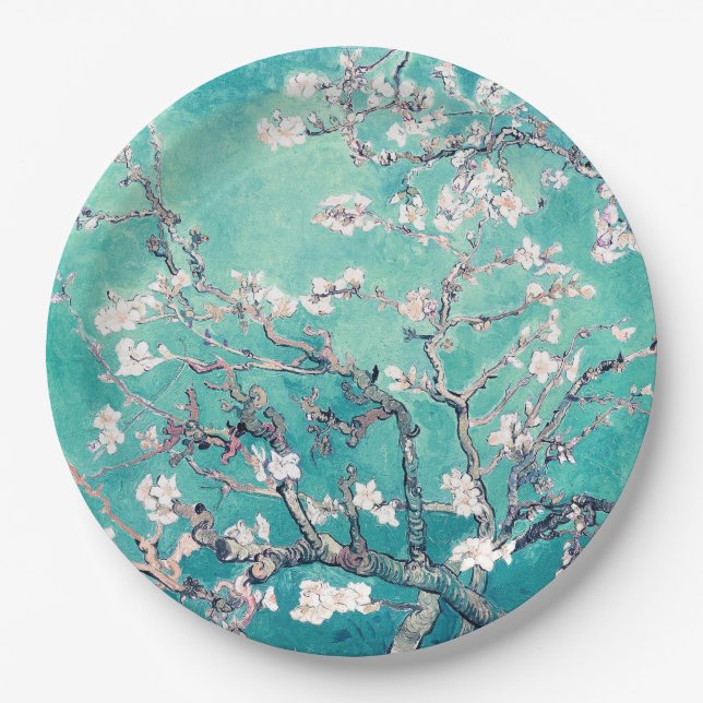 Assiettes En Carton Van Gogh Almond Blossoms Turquoise (Devant)