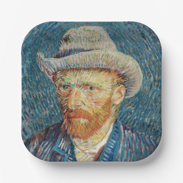 Assiettes En Carton Van Gogh - Autoportrait avec un Casquette gris (Recto)