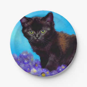 Assiettes En Carton Van Gogh Chat et fleurs