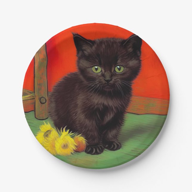 Assiettes En Carton Van Gogh Style Chat noir (Devant)