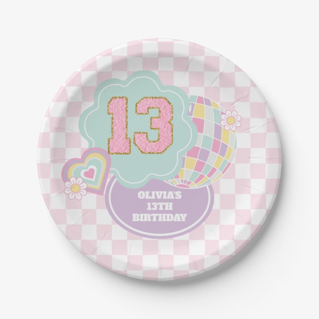Assiettes En Carton Varsity pastel patch 13e anniversaire (Devant)