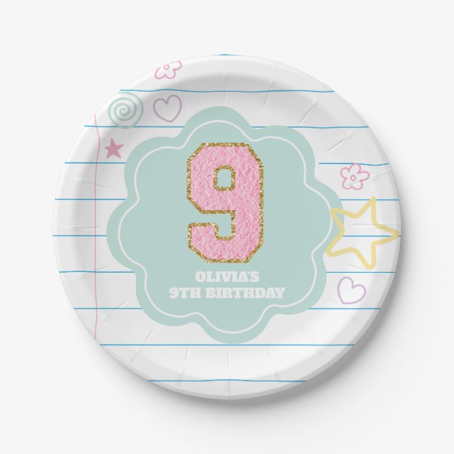 Assiettes En Carton Varsity pastel patch carnet 9e anniversaire (Devant)