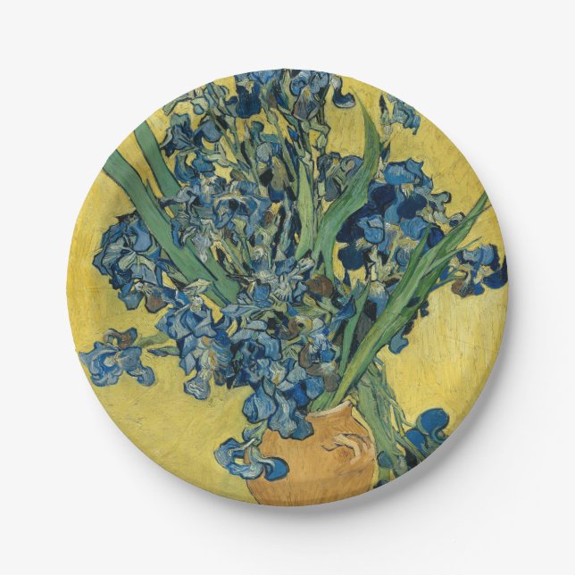 Assiettes En Carton Vase avec Irises par Van Gogh (Devant)