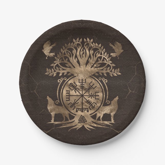 Assiettes En Carton Végétarienne - Ornement de boussole viking (Devant)