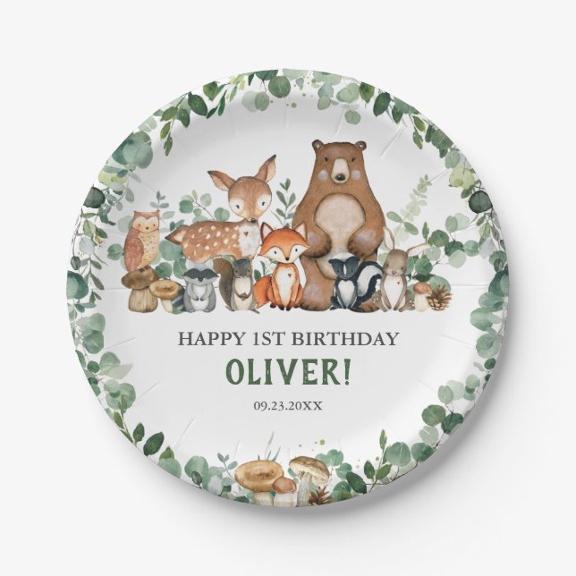 Assiettes En Carton Végétation Bois Animaux Baby shower Anniversaire (Devant)
