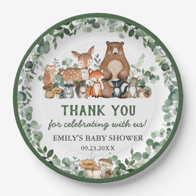 Assiettes En Carton Végétation Bois Animaux Baby shower Anniversaire (Devant)