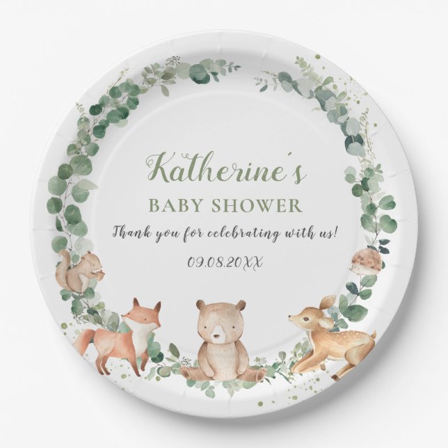 Assiettes En Carton Végétation des bois Baby shower neutre pour les fe (Devant)