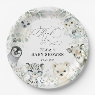 Assiettes En Carton Végétation hivernale Animaux arctiques Baby shower