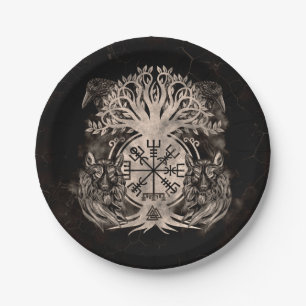 Assiettes En Carton Vegvisir -Yggdrasil Avec Ravens & Wolves