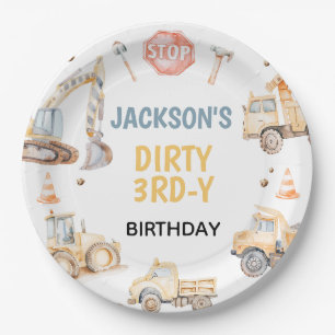 Assiettes En Carton Véhicules Construction jaune sale 3ème anniversair