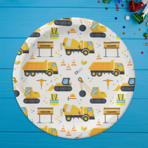 Assiettes En Carton Véhicules de construction Motif de fête d'annivers