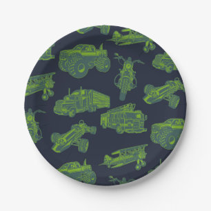 Assiettes En Carton Véhicules en mouvement Bleu et Vert Enfants Garçon