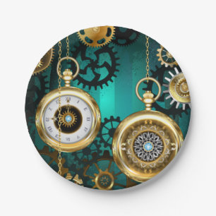 Assiettes En Carton Veille bijoux Steampunk sur un Arrière - plan vert