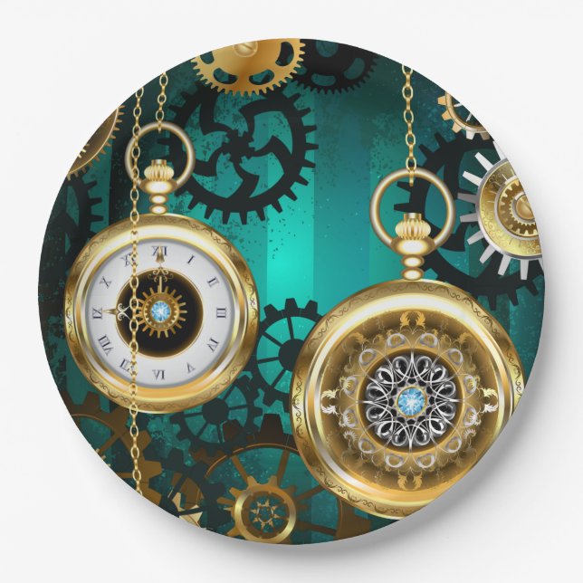 Assiettes En Carton Veille bijoux Steampunk sur un Arrière - plan vert (Devant)
