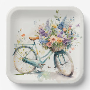 Assiettes En Carton Vélo Avec Panier À Fleurs