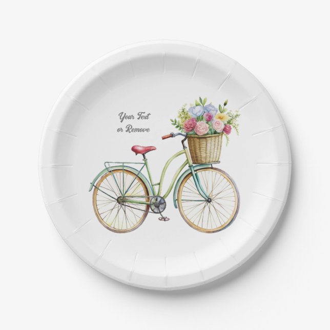 Assiettes En Carton Vélo d'or avec panier à fleurs Vintage (Devant)