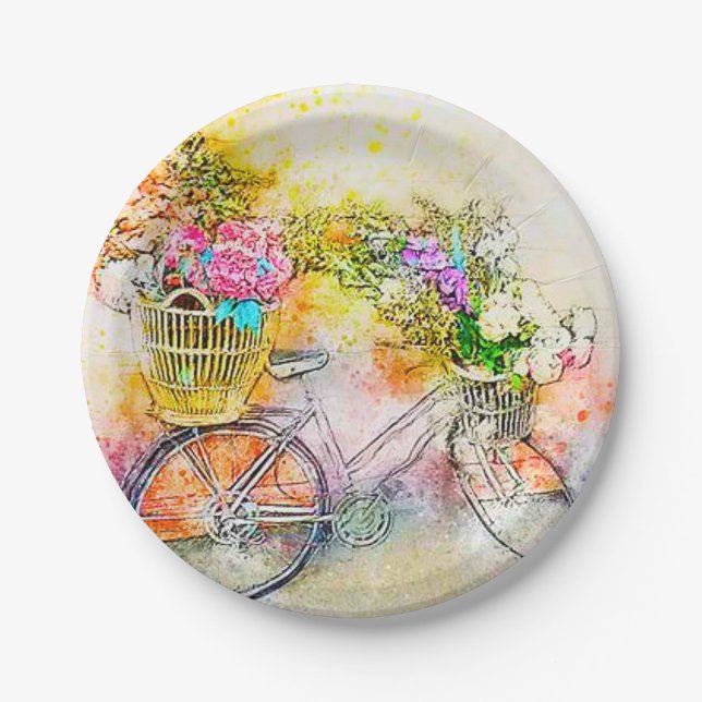 Assiettes En Carton Vélo et fleurs (Devant)