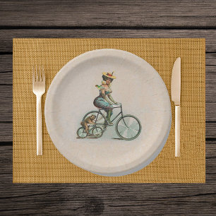 Assiettes En Carton Vélo vintage Victorien Lady Chien