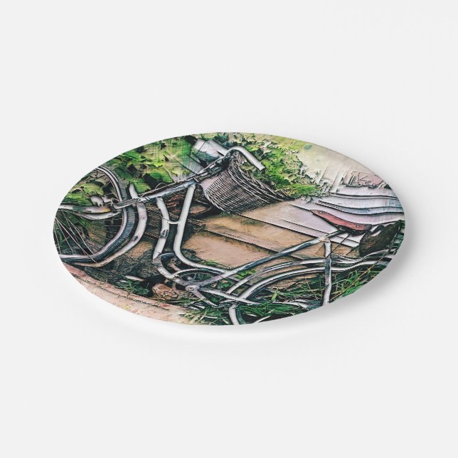 Assiettes En Carton Vélos et panier dans le jardin (Angle)