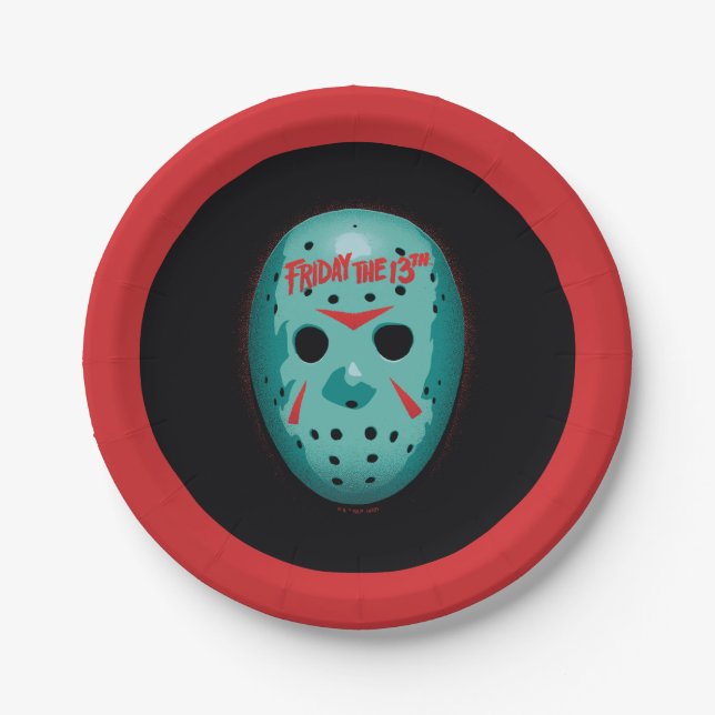 Assiettes En Carton Vendredi 13 | Graphique de masque de hockey bleu (Devant)