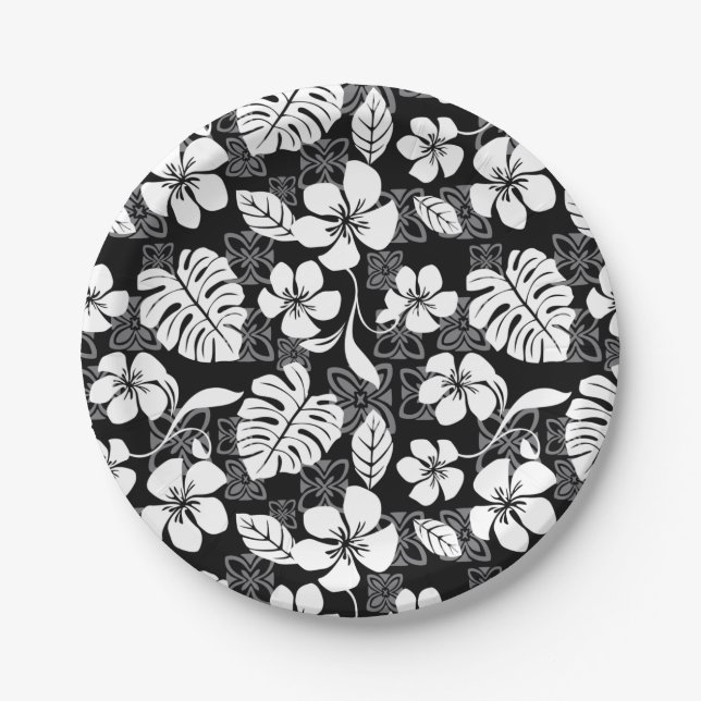 ASSIETTES EN CARTON VENDREDI ALOHA (NOIR & GRIS) (Devant)