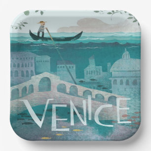 Assiettes En Carton venice Italie Gondola voyage vacances rétro post 