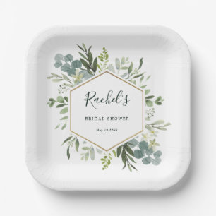 Assiettes En Carton Verdure Aquarelle Or Hexagon Fête des mariées