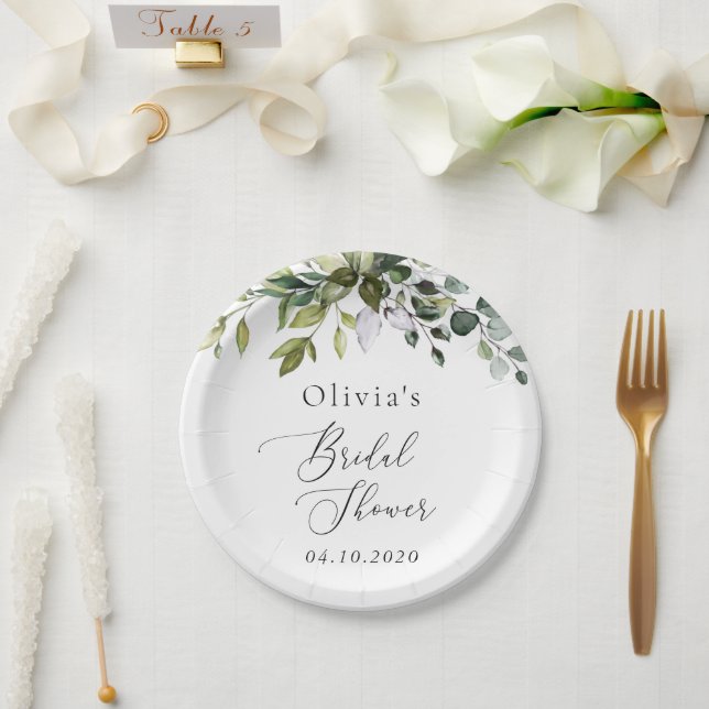 Assiettes En Carton Verdure, Eucalyptus Feuilles, Boho, Fête des marié (Mariage)