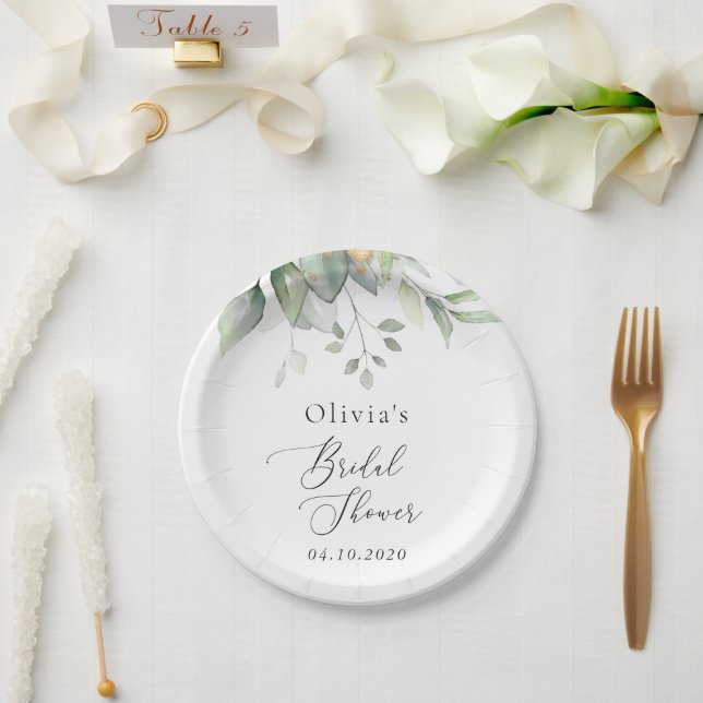 Assiettes En Carton Verdure, Eucalyptus Feuilles, Boho, Fête des marié (Mariage)