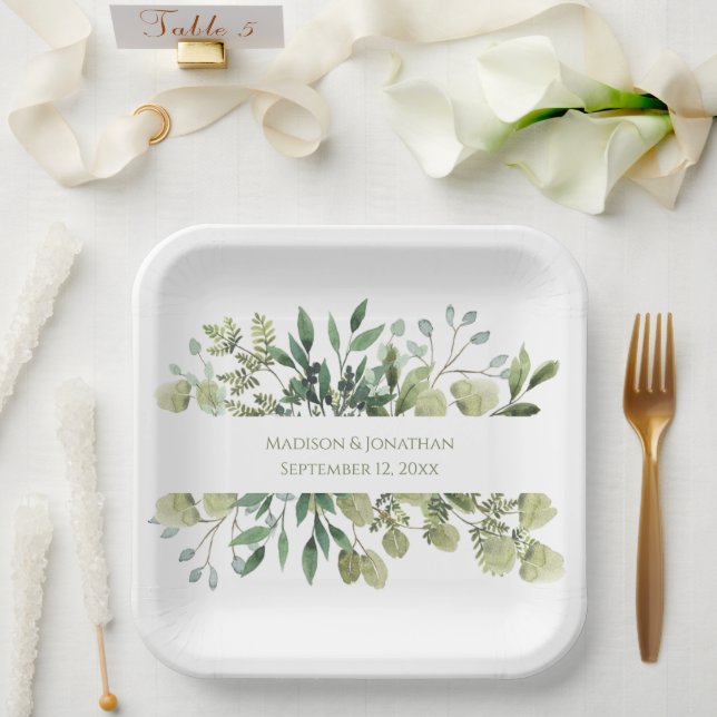 Assiettes En Carton Verdure mariage Eucalyptus Aquarelle Personnaliser (Mariage)