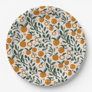 Assiettes En Carton Verger espagnol - motif d'oranges et feuille