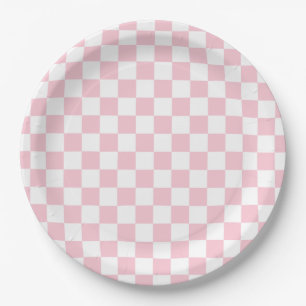 Assiettes En Carton Vérifier le Motif de tableau de bord rose et blanc