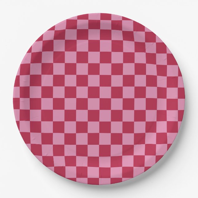 Assiettes En Carton Vérifier Motif Magenta Et Rose (Devant)